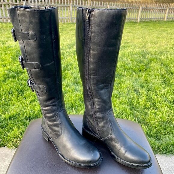 ECCO "Saunter" GTX Tall Riding Water Proof ZIP Leather Boot Black Size 5.5/36EU - Picture 1 of 11
